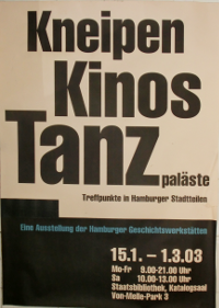 Plakat zur Ausstellung ‚Kneipen, Kinos, Tanzpaläste‘ mit großen Lettern